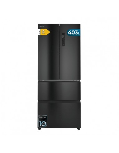 Cecotec Bolero CoolMarket F2D 403 Dark E Frigorifico Puerta Francesa de 4 Puertas - Capacidad 403L - Luz LED - Pantalla