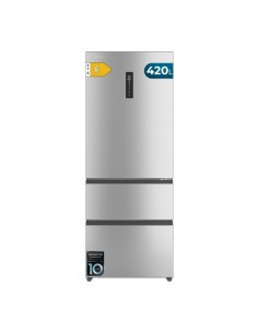 Cecotec Bolero CoolMarket FD 420 Inox E Frigorifico Puerta Francesa - Capacidad 420L - Luz LED - Pantalla Digital - Compresor