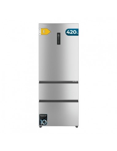 Cecotec Bolero CoolMarket FD 420 Inox E Frigorifico Puerta Francesa - Capacidad 420L - Luz LED - Pantalla Digital - Compresor