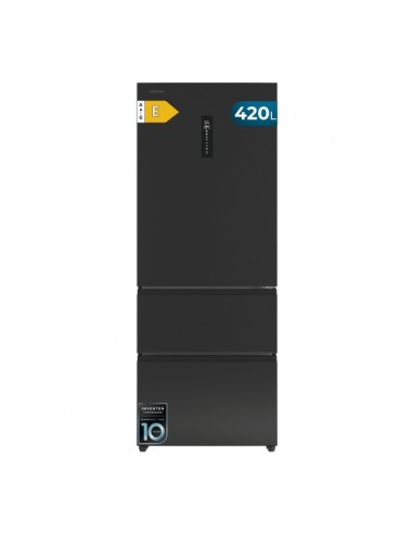 Cecotec Bolero CoolMarket FD 420 Dark E Frigorifico Puerta Francesa - 420L - Luz LED - Pantalla Digital - Compresor Inverter