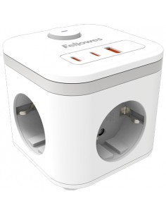 Fellowes Cubo Multienchufes de Sobremesa con 3 Tomas 230V-2x USB-C 20W max. - 1x USB-A 18W max. - Cable de 2m - Interruptor