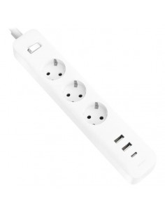 Xiaomi 20W Power Strip Regleta con Interruptor - 3 Tomas Schuko - 2 Puertos USB C 20W-1 USB A - Carga Rapida 20W - Material