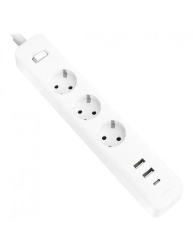 Xiaomi 20W Power Strip Regleta con Interruptor - 3 Tomas Schuko - 2 Puertos USB C 20W-1 USB A - Carga Rapida 20W - Material