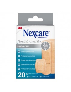 Nexcare Universal Flexible Textile Pack de 20 Apositos Surtidos - Transpirable - Elastico - Color Piel