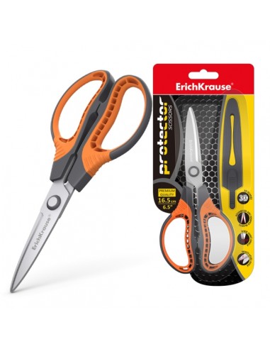 ErichKrause Protector Tijeras de Acero Inoxidable 16.5cm - Funda Protectora - Color Gris Naranja