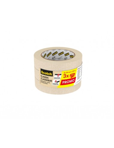 Scotch Classic Pack de 3 Cintas de Enmascarar - 24mm x 50m - Color Blanco