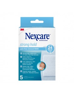 Nexcare Strong Hold Pack de 5 Apositos para Heridas - 50x101mm - Retirada Sin Dolor - Reposicionables - para Pieles Delicadas