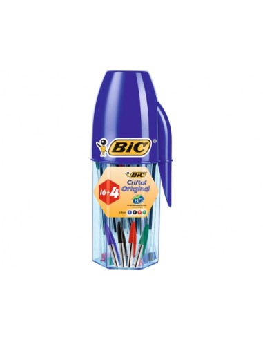 Bic Cristal Original Megatubo con 16 4 Gratis Boligrafos de Bola - Punta redonda de 1mm - Trazo 0.4mm - Tinta con Base de