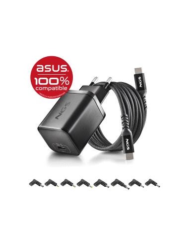 NGS BUD65W-AS Cargador GaN 65W para Portatiles ASUS - USB C Power Delivery y PPS - 8 Conectores DC Incluidos - Cable USB C