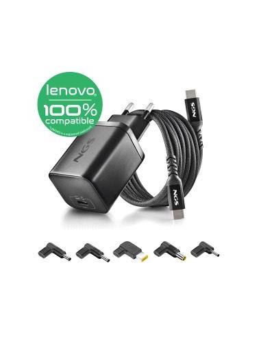 NGS BUD65W-L Cargador GaN 65W para Portatiles Lenovo - USB C Power Delivery y PPS - 5 Conectores DC Incluidos - Cable USB C