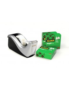 Scotch Magic Dispensador de Cinta Adhesiva - Para Cintas de hasta 19mm x 33m - Incluye 4 Cintas Adhesivas - Color Negro Plata