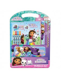 Safta Gabby's Dollhouse Confetti Pack Escolar con Plumier Metalico - Lapiz - 4 Rotuladores - Regla 15cm - Sacapuntas - Goma -