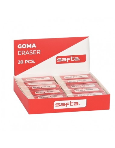 Safta Expositor con 20 Gomas - PVC - Borrado Limpio - Suave al Tacto - Color Blanco