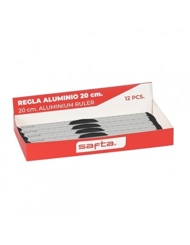 Safta Expositor con 12 Reglas de 20cm - Aluminio - 230x120x30mm - Colores Surtidos