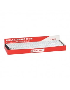 Safta Expositor con 12 Reglas de 30cm - Aluminio - 330x125x30mm - Colores Surtidos