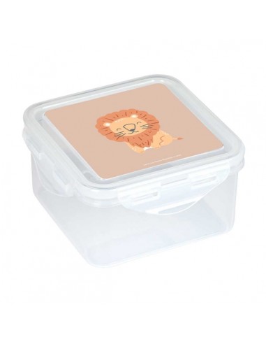 Safta Leon Fiambrera de 1.27L - PVC sin BPA - Cierre Hermetico a Presion - 130x130x75mm - Color Transparente