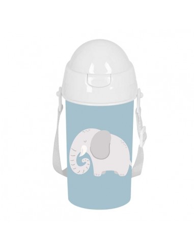 Safta Elefante Botella de 500ml - PVC sin BPA - Pajita Interior - 73x73x195mm - Color Azul