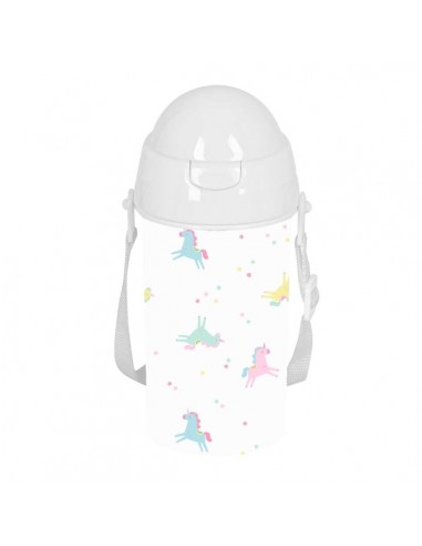 Safta Unicornio Botella de 500ml - PVC sin BPA - Pajita Interior - 73x73x195mm - Color Blanco