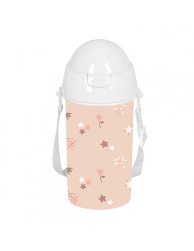 Safta Flores Botella de 500ml - PVC sin BPA - Pajita Interior - 73x73x195mm - Color Rosa Pastel