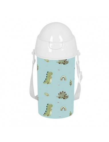 Safta Dinos Botella de 500ml - PVC sin BPA - Pajita Interior - 73x73x195mm - Color Menta