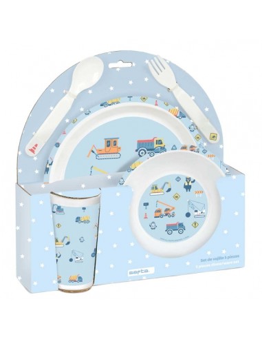 Safta Gruas Set de Menaje Infantil - PVC sin BPA - 260x90x260mm - Color Azul Claro