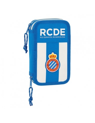 Safta RCD Espanyol Plumier de 2 Pisos - 28 Piezas - 1L - Goma - Lapiz - Boligrafo - Sacapuntas - 10 Colores - 14 Rotuladores