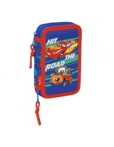 Safta Cars Plumier de 2 Pisos - 29 Piezas - 1L - Goma - Lapiz - Boligrafos - Sacapuntas - 10 Colores - 14 Rotuladores -