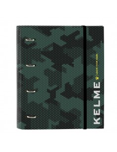 Safta Kelme Camo Carpeta con 4 Anillas 35mm - Tapas Duras Forradas - Recambio 100 Hojas - Cuadriculas 5x5mm - Cierre Elastico