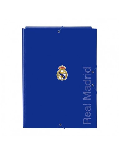 Safta Real Madrid Carpeta con 3 Solapas - Tapas Duras Forradas - Formato Folio - Cierre con Gomas - 260x25x335mm - Color Azul