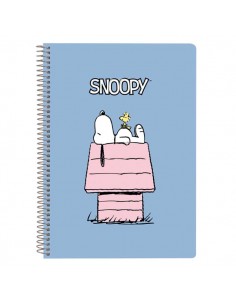 Safta Snoopy Libreta con Espiral - Formato Cuarto - 80 Hojas de Papel 80g m2 - Cuadriculas 4x4mm - Tapas Duras Glasofonado -