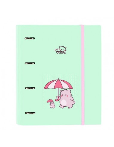 Safta Pembe The Pink Cat Carpeta con 4 Anillas 35mm - Tapas Duras Forradas - Recambio 100 Hojas - Cierre Elastico - Incluye