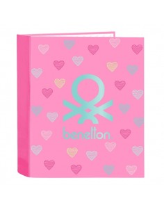 Safta Benetton Heart Carpeta con 4 Anillas 40mm - Tapas Duras Forradas - Formato Folio - 270x60x330mm - Color Rosa