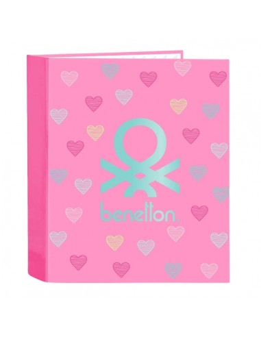Safta Benetton Heart Carpeta con 4 Anillas 40mm - Tapas Duras Forradas - Formato Folio - 270x60x330mm - Color Rosa