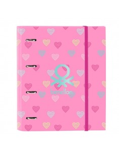 Safta Benetton Heart Carpeta con 4 Anillas 35mm - Tapas Duras Forradas - Recambio 100 Hojas - Cierre Elastico - Incluye