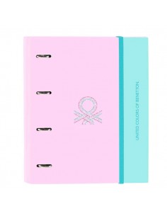 Safta Benetton Dolce Carpeta con 4 Anillas 35mm - Tapas Duras Forradas - Recambio 100 Hojas - Cierre Elastico - Incluye