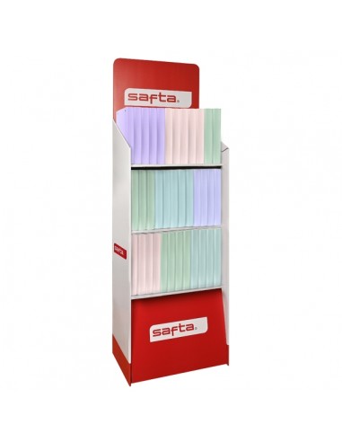 Safta Expositor con 36 Carpetas de Anillas - Material Reciclado - Incluye 100 Hojas - Hojas de 90g m2 - Separadores - Solapa