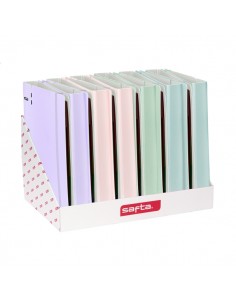 Safta Expositor con 12 Carpetas de 4 Anillas 35mm - Recambio 100 Hojas - Cierre Elastico - Ranura para Boligrafo -