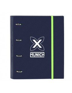 Safta Munich Blue Indigo Carpeta con 4 Anillas 35mm - Tapas Duras Forradas - Recambio 100 Hojas - Cuadriculas 5x5mm - Cierre