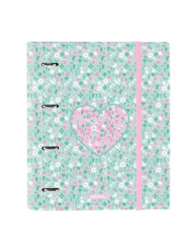 Safta Cuore Carpeta con 4 Anillas 35mm - Tapas Duras Forradas - Recambio 100 Hojas - Cuadriculas 5x5mm - Cierre Elastico -