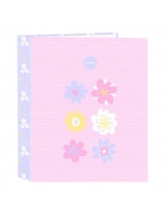 Safta Bouquet Carpeta con 4 Anillas 40mm - Tapas Duras Forradas - Formato Folio - 270x60x330mm - Color Rosa Pastel