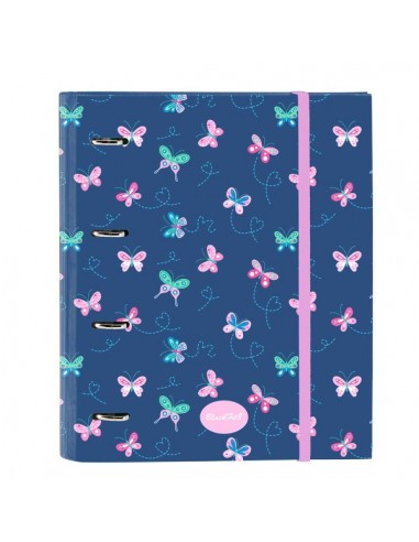 Safta Blackfit8 Mariposas Carpeta con 4 Anillas 35mm - Tapas Duras Forradas - Recambio 100 Hojas - Cuadriculas 5x5mm - Cierre