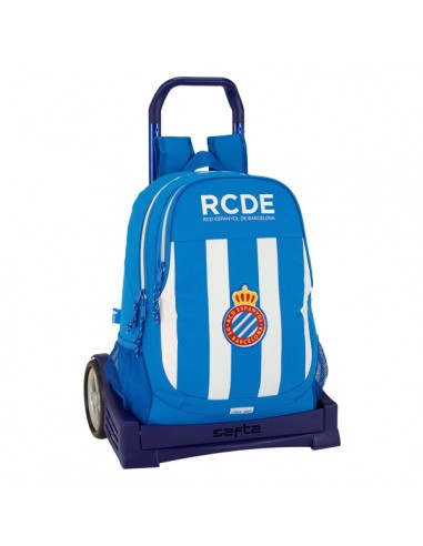 Safta RCD Espanyol Mochila con Carro - Portabotellas - Dos Compartimentos - Doble Cremallera - Hombreras y Espalda Acolchadas