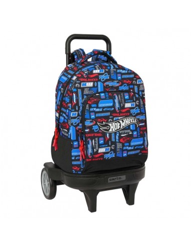 Safta Hot Wheels Mochila con Carro - Extraible - Bolsillo Frontal - Ruedas Antivibracion - Espalda y Asa Acolchada - Tarjeta
