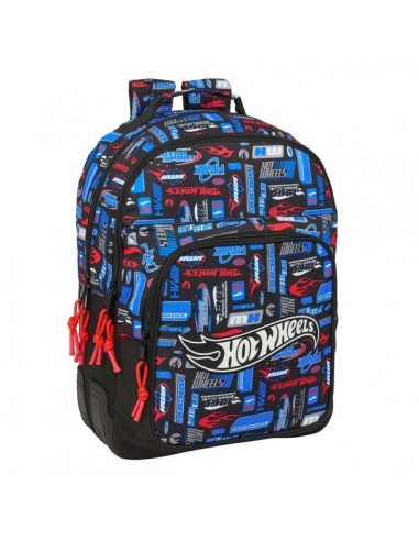 Safta Hot Wheels Mochila con 2 Compartimentos - Antirozaduras - Adaptable a Carro - Bolsillo Frontal - Portabotellas -