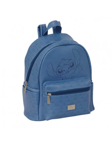 Safta Stitch Blue Mini Mochila - Bolsillo Frontal - Cremalleras con Doble Tirador - Interior Forrado - Hombreras Ajustables -