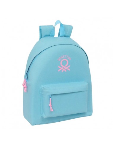 Safta Benetton Basics Celeste Mochila - Bolsillo Frontal - Hombreras Acolchadas - Doble Tirador en Cremallera - Asa Superior