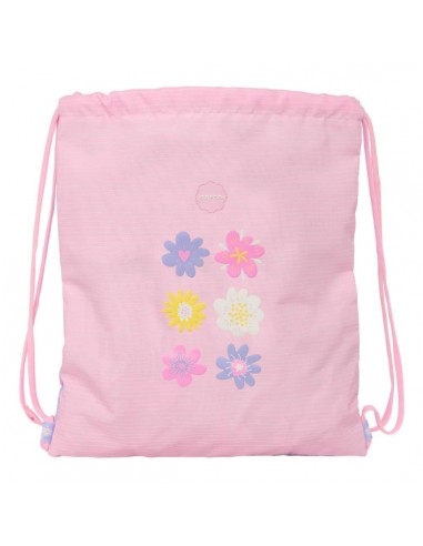 Safta Bouquet Saco Plano - Bolsillo Interior con Cremallera - Cierre con Cordones - 5L - 350x10x400mm - Color Rosa Pastel