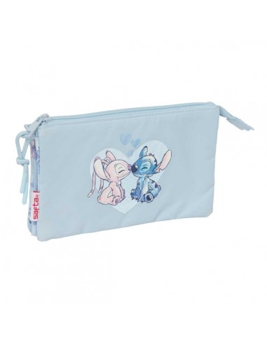 Safta Stitch Portatodo - 3 Compartimentos con Cremalleras - Bolsillo Interior - 0.6L - 220x30x120mm - Color Azul Claro