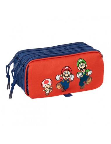 Safta Super Mario Mamma Mia Portatodo - 3 Compartimentos con Cremalleras - Bolsillo Frontal - Cinta Adaptable - 1.72L -