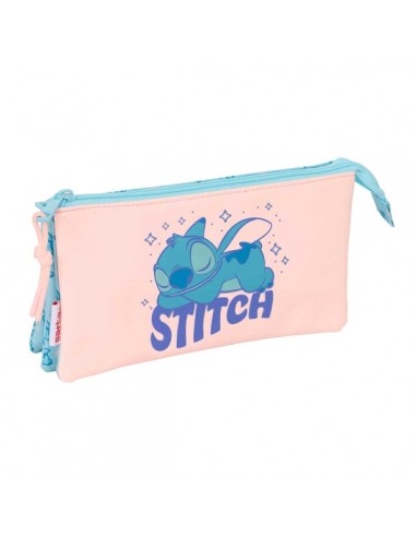 Safta Stitch Ohana Portatodo - 3 Compartimentos con Cremalleras - Bolsillo Interior - 0.6L - 220x30x120mm - Color Azul Claro